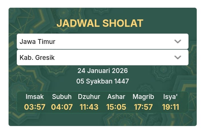 Jadwal Sholat Gresik Sabtu 24 Januari 2026